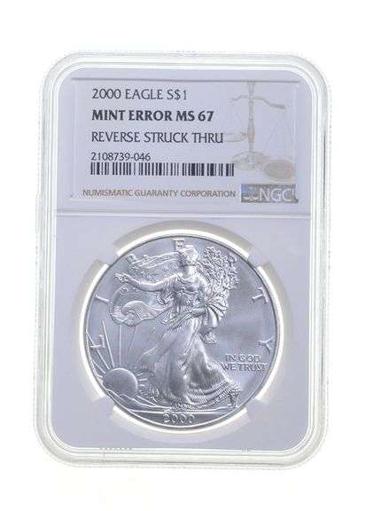 MS67 MINT ERROR 2000 American Silver Eagle - REV Struck Thru - NGC