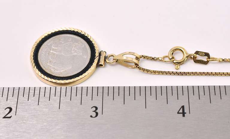 Stunning Platinum 1/10 Isle Of Man Coin Pendant Necklace In 14K Yellow Gold P