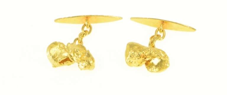 22K Yellow Gold Raw Textured Nugget Pebble Cluster Cuff Links