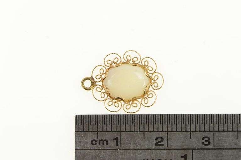 14K Yellow Gold Oval Opal Scroll Filigree Statement Charm/Pendant