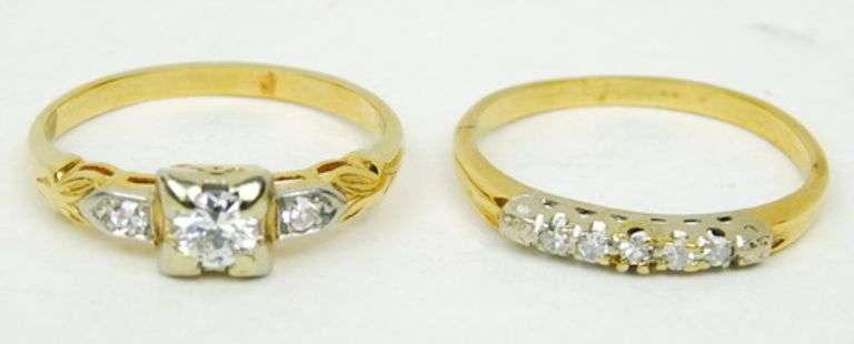 Antique 14K Diamond Wedding Set, Size 7
