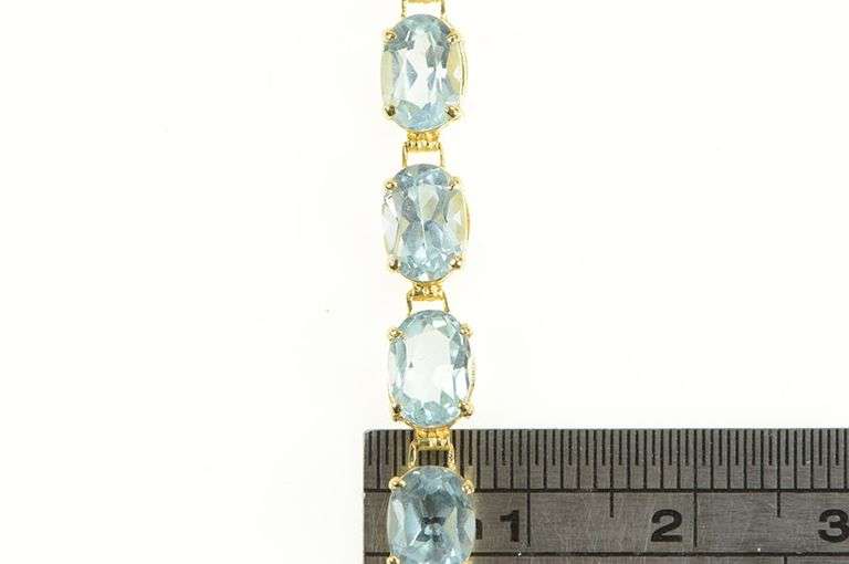 14K Yellow Gold Oval Blue Topaz Classic Vintage Tennis Bracelet