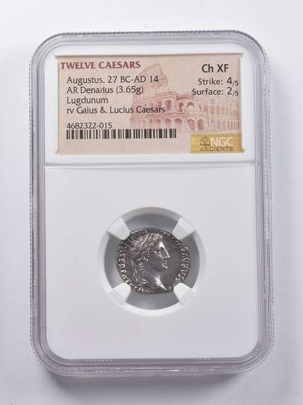 CH EF 27 BC - AD 14 AR Denarius Augustus Twelve Caesars NGC Ancients