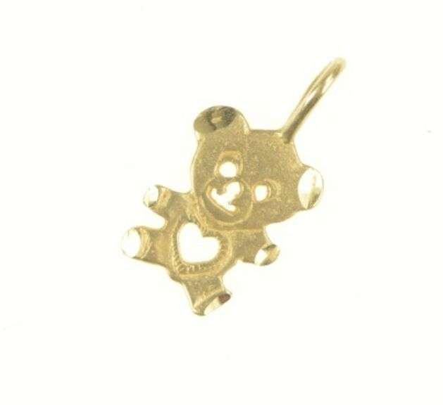 14K Yellow Gold Heart Cut Out Teddy Bear Animal Love Charm/Pendant