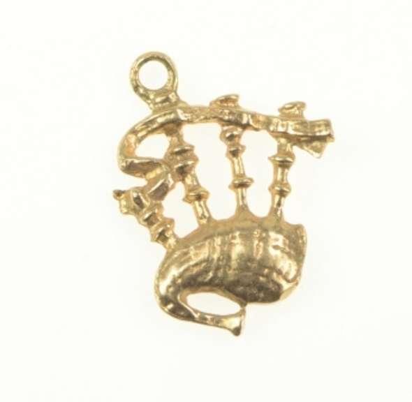9K Yellow Gold 3D Bag Pipe Trad. Scottish Instrument Charm/Pendant