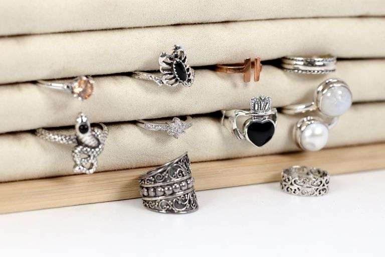 Sterling Silver Curated Ring Assortment Various Sizes & Styles (10 Ring Lot)
