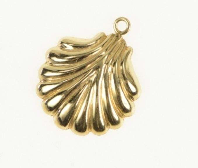 14K Yellow Gold Scallop High Relief Sea Shell Ocean Charm/Pendant