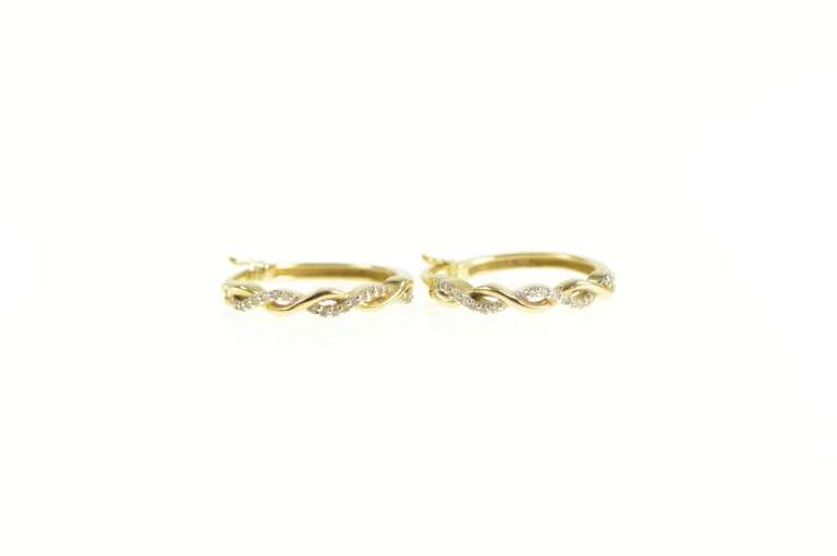 10K Yellow Gold Diamond Twist Design 17.8mm Hoop Earrings