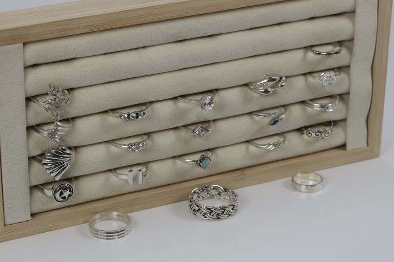 Sterling Silver Curated Ring Assortment Various Sizes & Styles (20 Ring Lot)