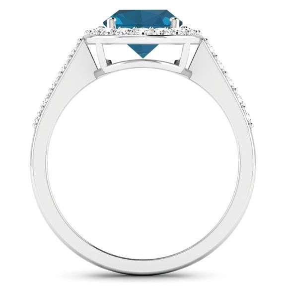 14 Kt Solid White Gold 2 Ct London Blue Topaz & Diamond Ring