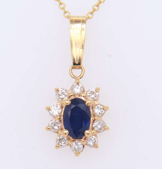 Wonderful Sapphire w Diamond Halo Pendant on Chain