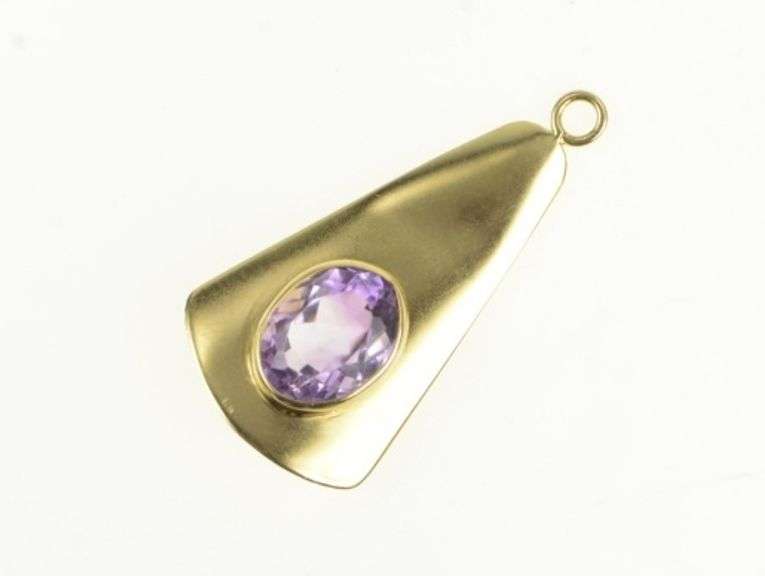 14K Yellow Gold Vintage Oval Amethyst Geometric Curved Charm/Pendant