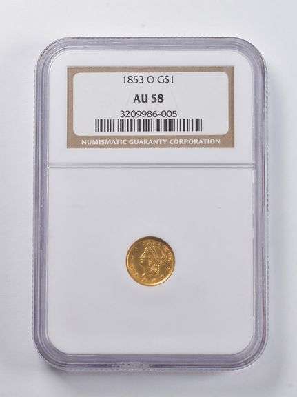AU58 1853-O $1 Liberty Head Gold Dollar Piece NGC