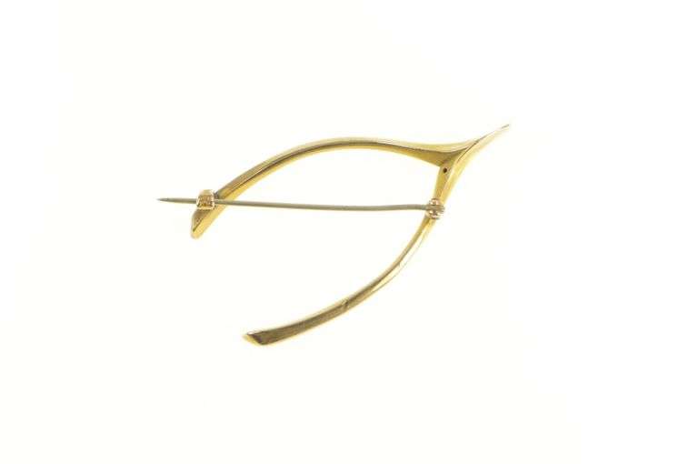 14K Yellow Gold Wish Bone Retro Good Luck Symbol Pendant