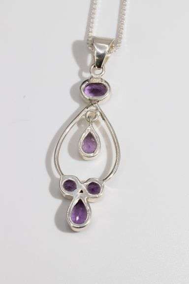 .925 Sterling Silver Pendant w/ Amethyst Gemstones