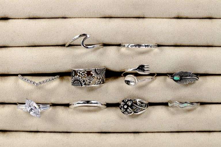 .925 Sterling Silver Curated Ring Lot of 10 Rings Various Sizes & Styles