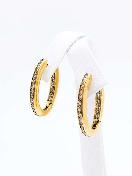 Unique Diamond Set Partial Hoop Earrings in 18K Yellow Gold