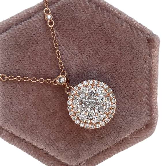 14K ROSE GOLD NECKLACE WITH DIAMOND CIRCLE CHARM