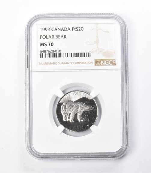 MS70 1999 Canada 20 Dollars 1/2 Oz Platinum Polar Bear NGC
