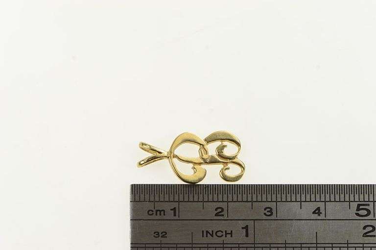14K Yellow Gold B R Monogram Cursive Initial Vintage Charm/Pendant