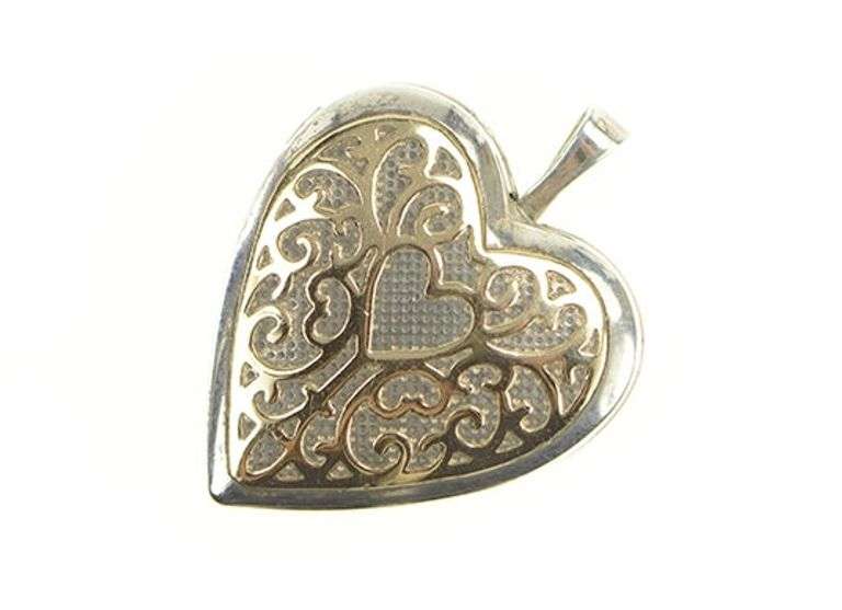 Sterling Silver 14k Gold Filigree Heart Photo Picture Locket Pendant