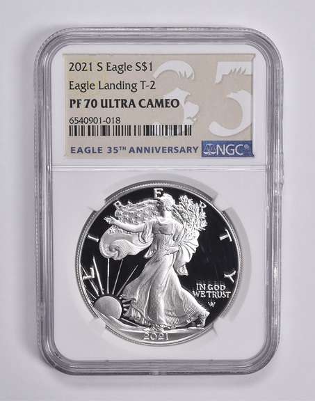 PF70 UCAM 2021-S American Silver Eagle Landing T2 35th Anniversary NGC