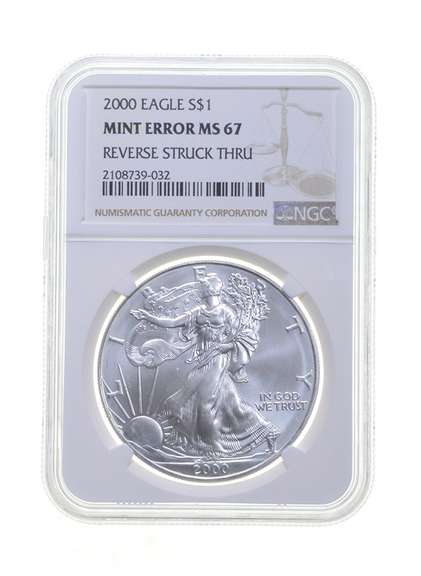 MS67 MINT ERROR 2000 American Silver Eagle - REV Struck Thru - NGC