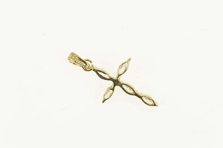 14K Yellow Gold Marquise CZ Traditional Cross Christian Pendant