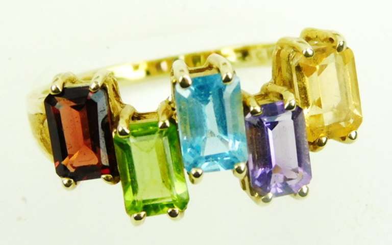 Colorful 10K Multi-Gemstone Ring, Size 8.5