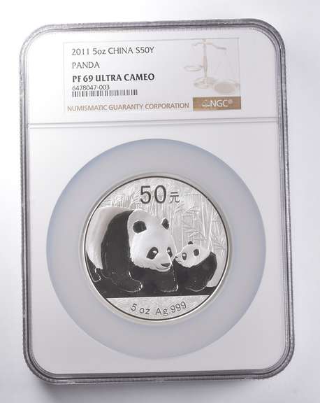 PF69 UCAM 2011 China 50 Yuan 5 Oz Silver Panda NGC