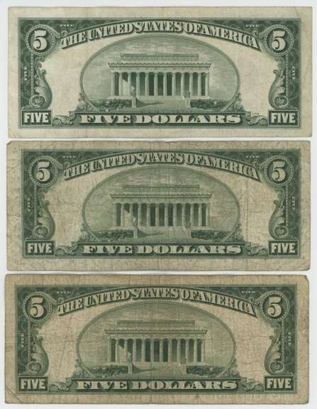3 Much Scarcer Series of 1928 $5 Red Seal Notes