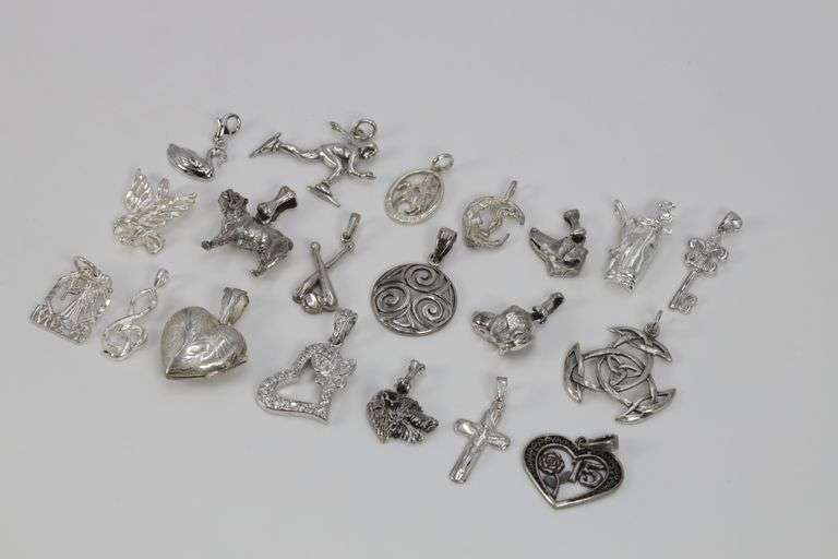 .925 Sterling Silver Curated Pendant Set 20 Pendants & Charms