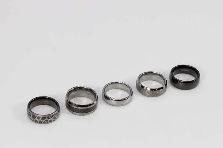 Lot of 5 Size 9 Tungsten Carbide Rings in Various Styles
