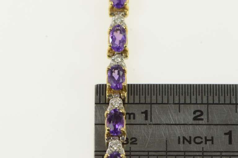 14K Yellow Gold Oval Amethyst Diamond Accent Vintage Tennis Bracelet