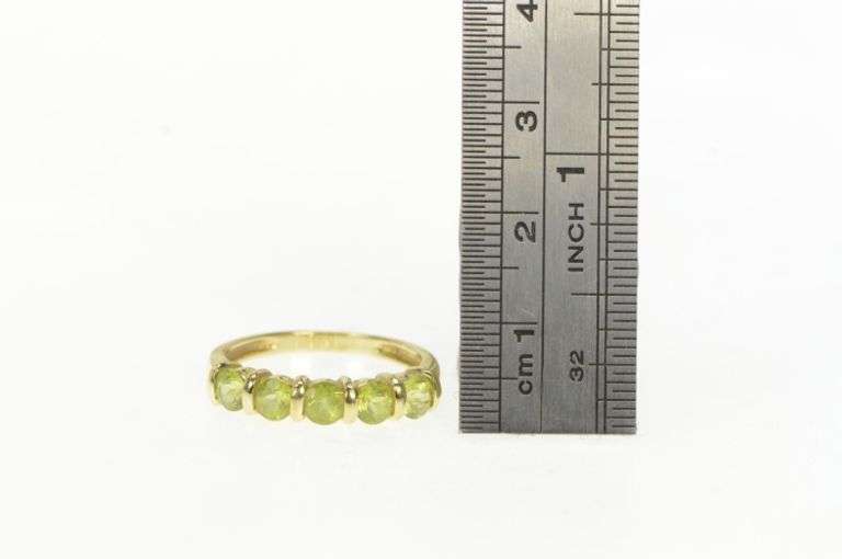 14K Yellow Gold Five Stone Round Vintage Peridot Statement Ring