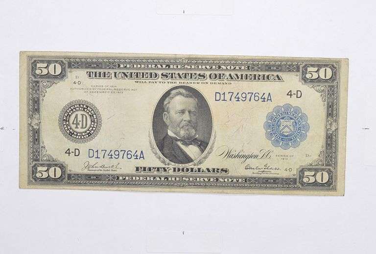 1914 $50 Federal Reserve Note - FR 1037 - Horse Blanket