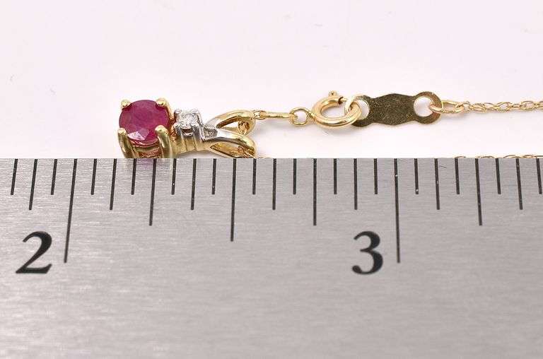 Elegant Ruby Pendant Necklace In 14K Yellow Gold