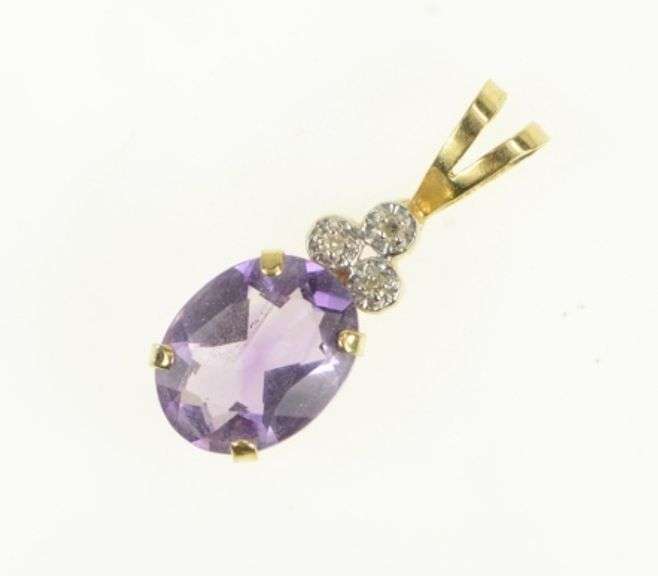 14K Yellow Gold Amethyst Diamond Cluster Accent Vintage Charm/Pendant