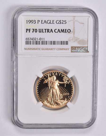 PF70 UCAM 1993 $25 American Gold Eagle 1/2 Oz. .999 Fine Gold NGC