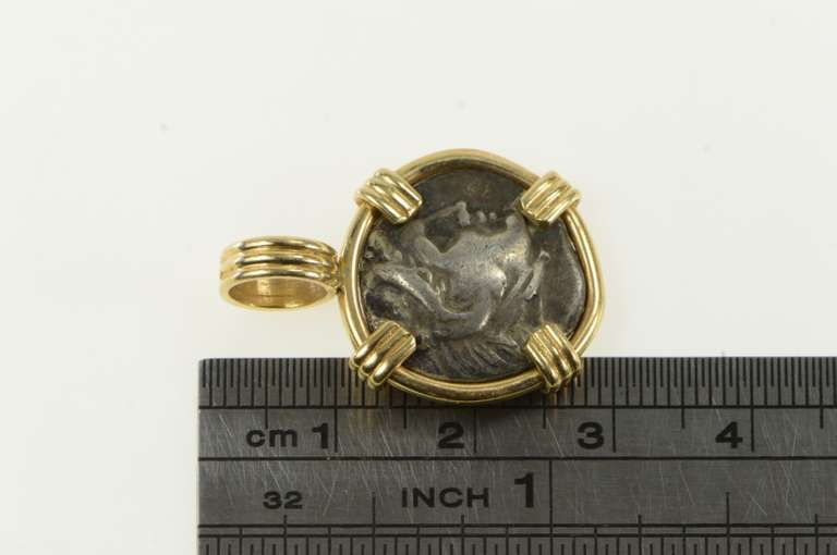 14K Yellow Gold 336-313 BC Greek Drachm Zeus Seated Eagle Coin Pendant