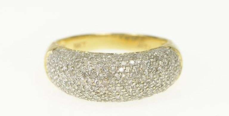 14K Yellow Gold 0.90 Ctw Pave Diamond Rounded Band Ring