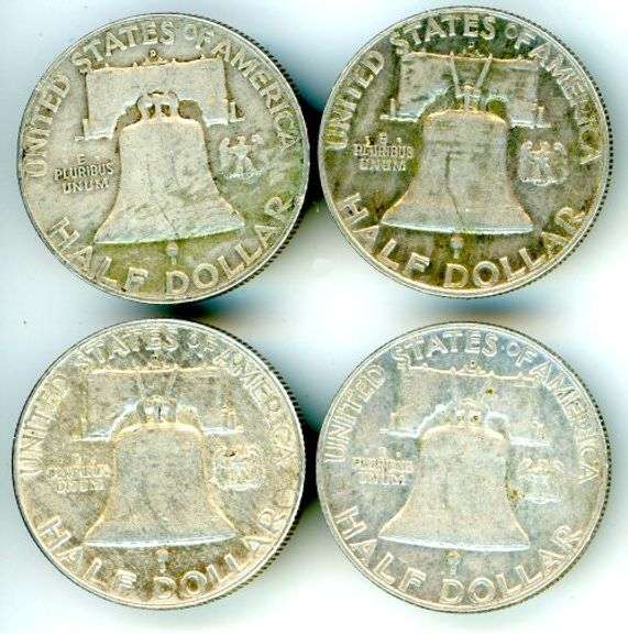 4 Different Silver Franklin Half Dollars 1957-D-1963-D