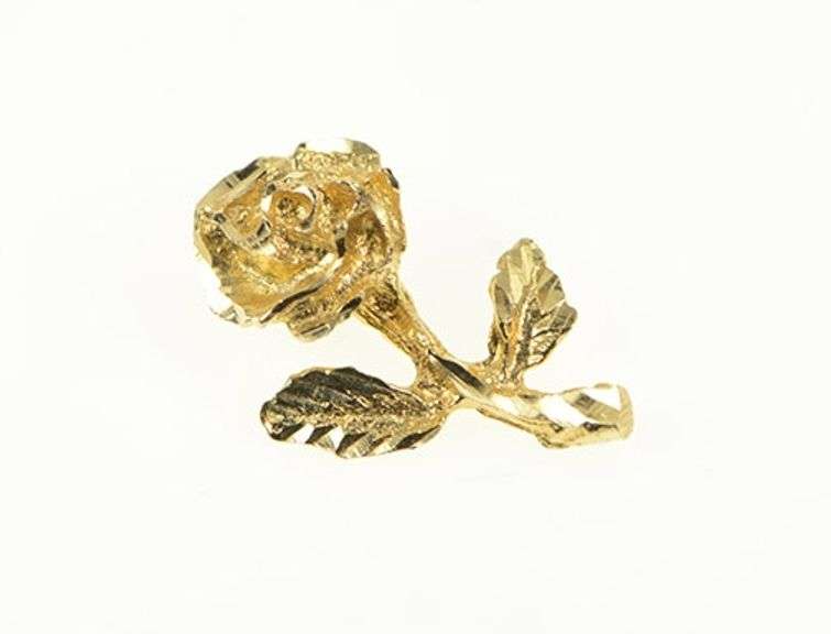 14K Yellow Gold Rose Flower 3D Romantic Valentine Love Pendant
