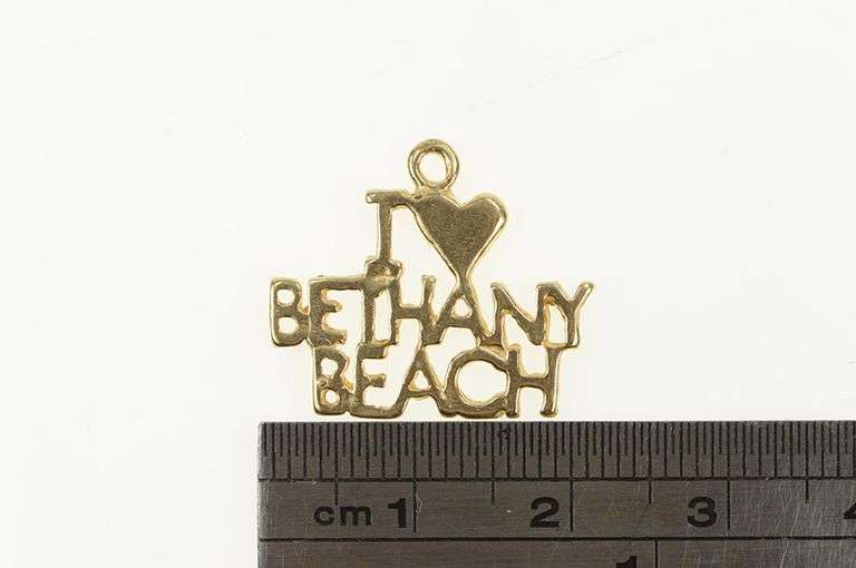 14K Yellow Gold I Love Bethany Beach Delaware Souvenir Charm/Pendant
