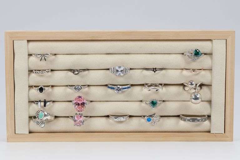 .925 Sterling Silver Curated Ring Set 20 RIng Lot Various Sizes & Styles