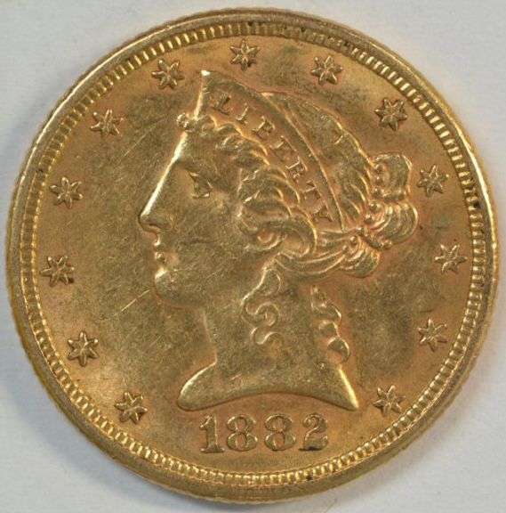 Fully struck and brilliant 1882 US $5 Liberty Gold Piece. Nice