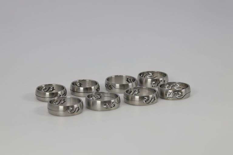 Lot of 19 Stainless Steel 316L Laser Cut Dragon Rings Various Sizes