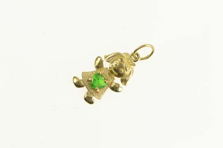 10K Yellow Gold May Birthstone Baby Girl Sim. Emerald Charm/Pendant