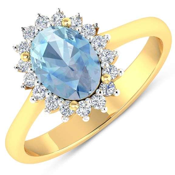 Beautiful 14 Kt Natural Aquamarine Diamond Ring