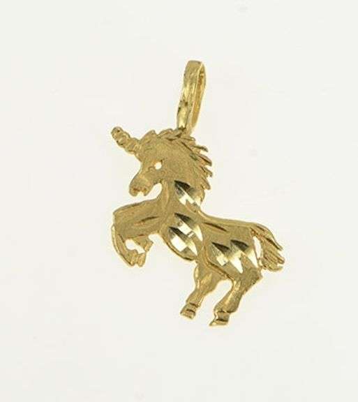 14K Yellow Gold Diamond Cut Unicorn Unique Symbol Charm/Pendant